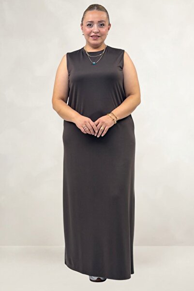 Eslina 42050 Plus Size Modal Sleeveless Dress - Coffee