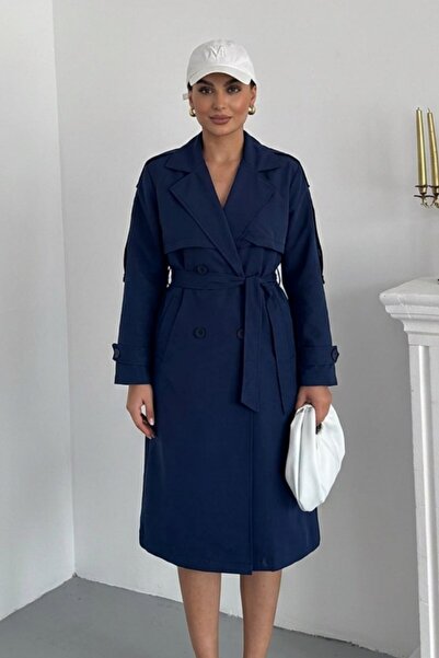 msm fashion Γυναικεία μακριά καμπαρντίνα με ζώνη, με κουμπιά, διπλές τσέπες, ...