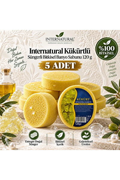 Dermolive Internatural Sulfur Sponge Herbal Bath Soap 5-Pack (5 X 120 g)