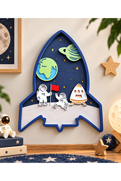 ROKH 🚀 Uzay Temalı Çocuk Odası Duvar Dekoru | Astronot Roket Tasarım | Ahşap...