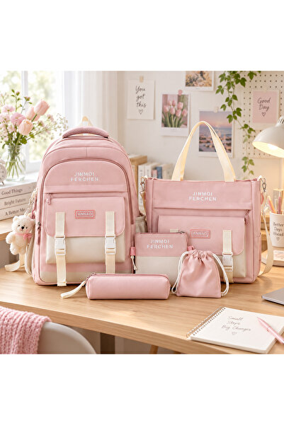 Generic Brand 5-Piece School Backpack Set with Tote Shoulder Bag, Pencil Case...