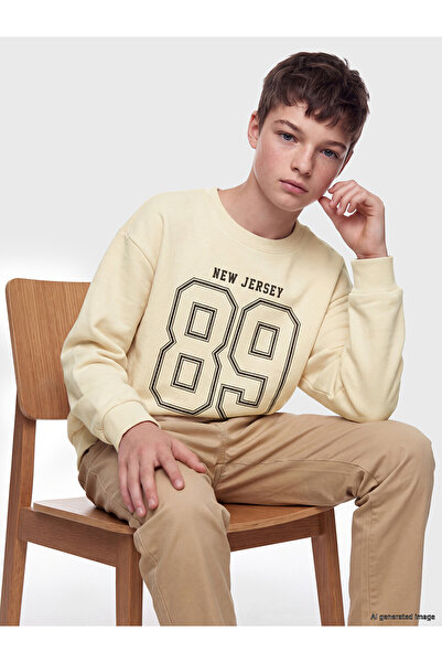 LC Waikiki Two Mt Shop Quality Lcw Kids Beige Printed Thick Boys' Sweatshirt