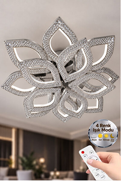 Lumia Lighting Yonca Model Gümüş Kumandalı 13"lü Ledli 3 Renk Modu Kristal Sa...