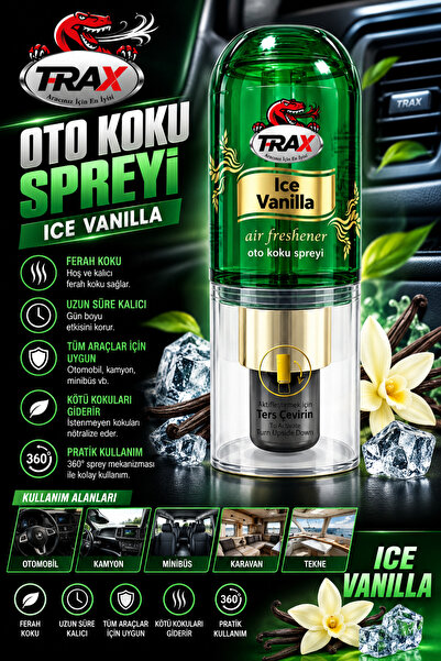 ARACINIZ İÇİN EN İYİSİ T-RAX 🟢 T-RAX Ice Vanilla Oto Koku Spreyi – Uzun Süre...