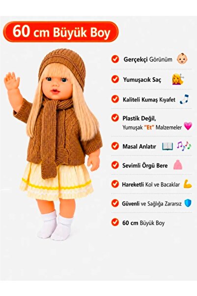 Triko Hırka kıyafetli Masal Anlatan Aysima Bebek (Et Bebek)