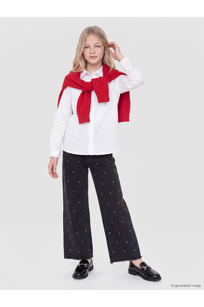 LC Waikiki Lcw Kids Black Wideleg Polka Dot Girls' Jean Trousers with Nevavm ...