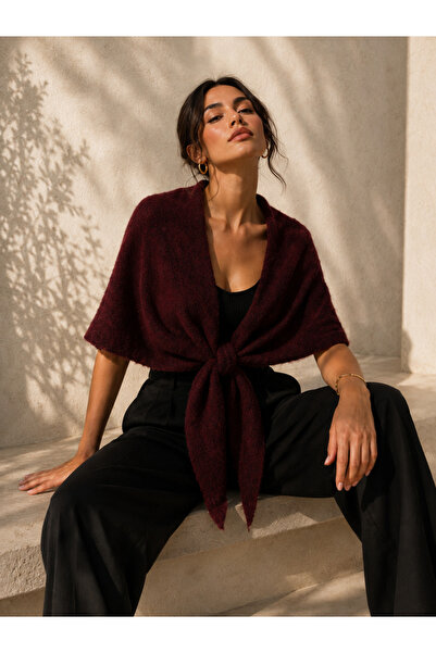 Luminos Butik Women's Burgundy Knitwear Over-The-Shoulder Shawl Sal1316