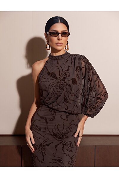 zoezoe 2-Grs One-Shoulder Glittery Slit Dress Nep
