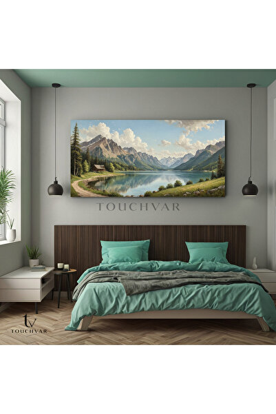 TOUCHVAR Yatay Panoramik Kanvas Tablo Dağ Gölü Manzara Tablosu Ev Ofis Duvar ...