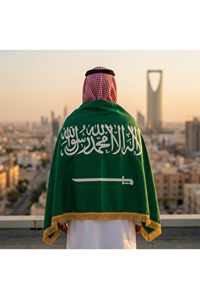 KAZUKO علم المملكة العربية السعودية الفاخر مقصب بشراشيب ذهبية - مقاس (80 × 12...