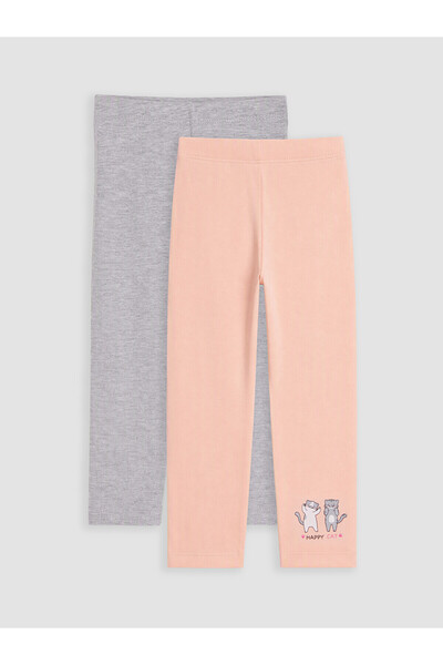 LC Waikiki Nevavm Pink Printed Tight & Slim Girls' Leggings with Elastic Waist