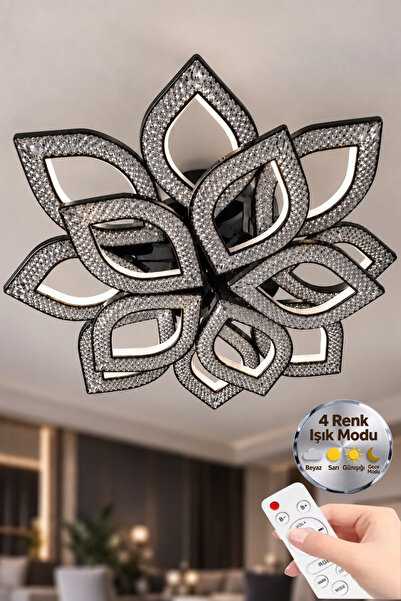 Lumia Lighting Yonca Model Siyah Kumandalı 13"lü Ledli 3 Renk Modu Kristal Sa...