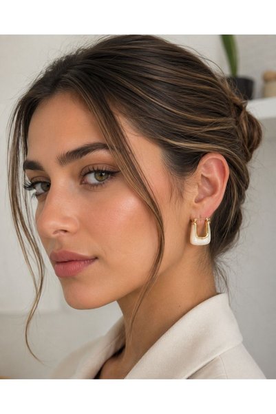 GK LUXURY & FASHION Women's Gold Cream Half Bag Model Hoop Earrings - Stylish Elegant Modern Design Earrings 316L Steel Anti-Allergic
