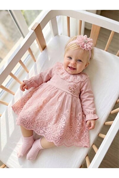 Bebila Baby Baby Girl Mevlütlük Dress with Bandana and Lace, Newborn Hospital...