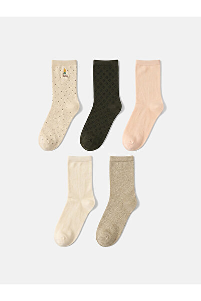 LC Waikiki Rmz Gi̇yi̇m Farkiyla Embroidered Women's Socks 5-Pack