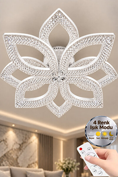 Lumia Lighting Yonca Model Beyaz Kumandalı 8"li Ledli 3 Renk Modu Kristal Sal...