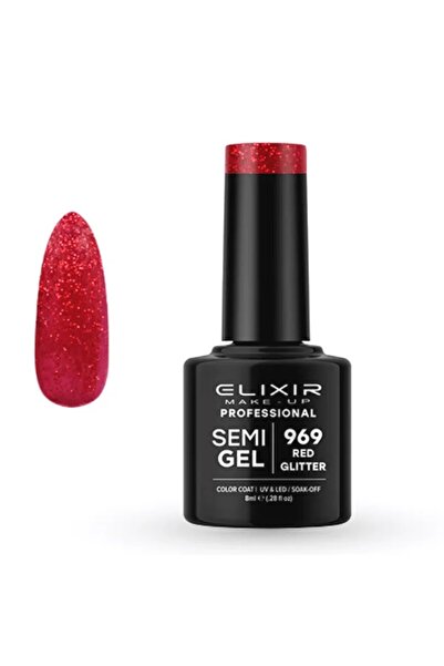 Elixir Επαγγελματικό Ημι-τζελ Μόνιμο Βερνίκι Νυχιών 969 Κόκκινο Γκλίτερ 8ml