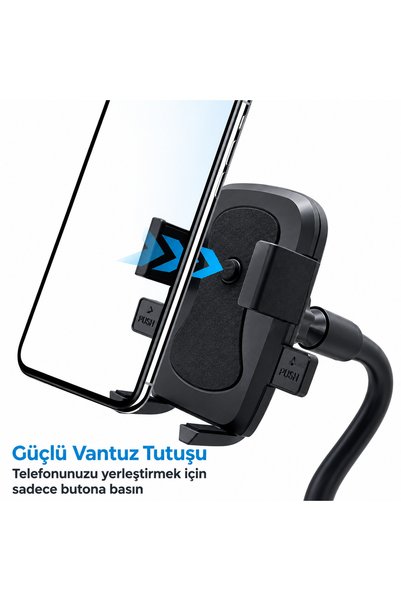 Zoli Araç İçi Telefon Tutucu – Güçlü Vantuzlu, 360° Dönebilen Başlık, 20cm Esnek Uzun Kollu
