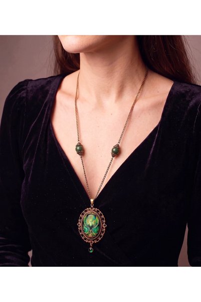 LADYMİRAGE Legendary Phoenix Jade Stone Design Necklace