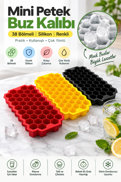Yenilig Mini Honeycomb Ice Mold with 38 Compartments – Flexible Silicone Colo...
