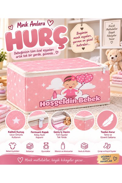Bebek Hastane Çıkış Çantası Hurcu 38x27x20 cm – Hoşgeldin Bebek Desenli Fermuarlı Kıyafet ve Müslin Düzenleyici