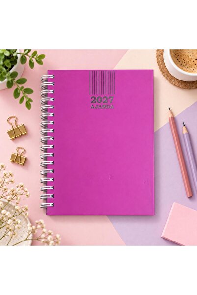 OFİSİNN 2027 17x24 cm Sert Kapak Spiralli Günlük Ajanda Planlayıcı PEMBE