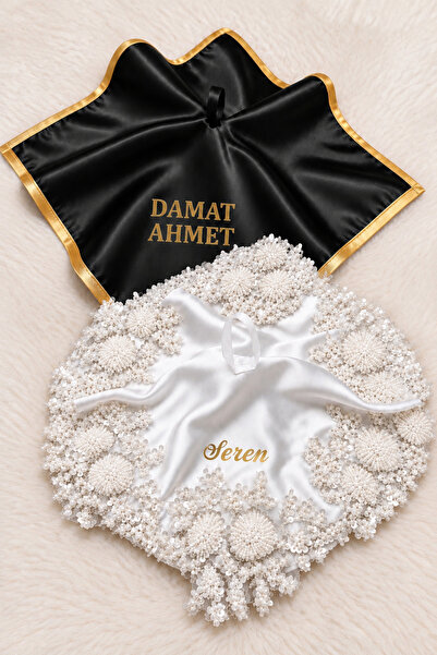 ELYNA Gelin Damat Mendil Seti, 2'li Set Saten Mendil, Söz, Nişan, Düğün, Eğlence