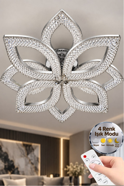 Lumia Lighting Yonca Model Gümüş Kumandalı 8’li Ledli 3 Renk Modu Kristal Sal...