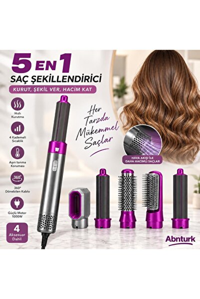 abnturk 5'i 1 Arada Saç Şekillendirici-Kurutma Fön Düzleştirme ve Dalga Yapma...