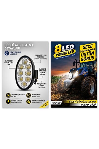 New Holland Uyumlu 8 LED Power LED Traktör Çalışma Lambası | Güçlü LED Far, İş Lambası