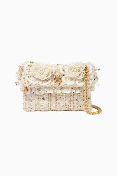 Kurt Geiger Mini Tweed Kensington Pearl Detailed Chain Strap Women's Shoulder...