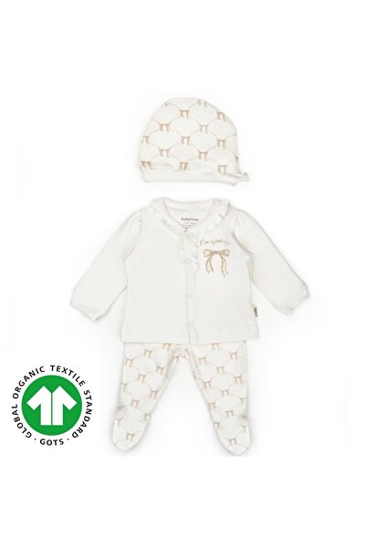 Babycosy Organik, GOTS Sertifikalı Kız Bebek 3’lü Fiyonklu Bebek Takımı