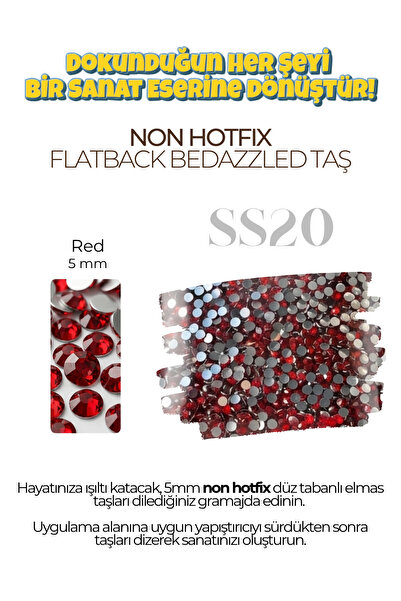 1000 Adet 5mm Rhinestone Boncuk | Flatback Süsleme Taşı | Non-Hotfix | Bedazzling, DIY & Elmas Mozaik Red
