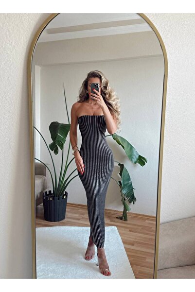 North Fashion Taş Detaylı Uzun Elbise