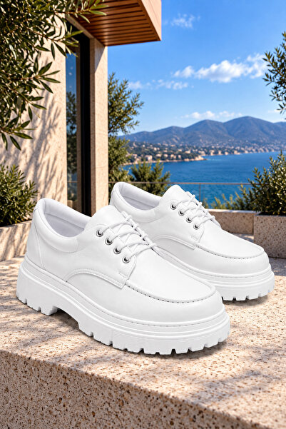 Lucy Shoes YG-13 Erkek Günlük Bağcıklı Cilt Klasik Ayakkabı CBT - Beyaz