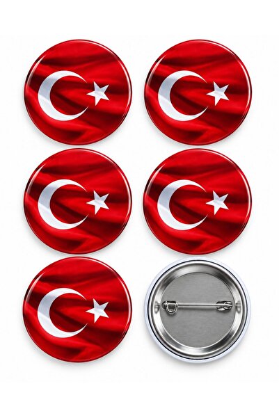 Türk Bayrağı Atatürk Rozet Ceket-Çanta-Kalemlik-Şapka-Aksesuar Rozeti (44mm) 5 Adet
