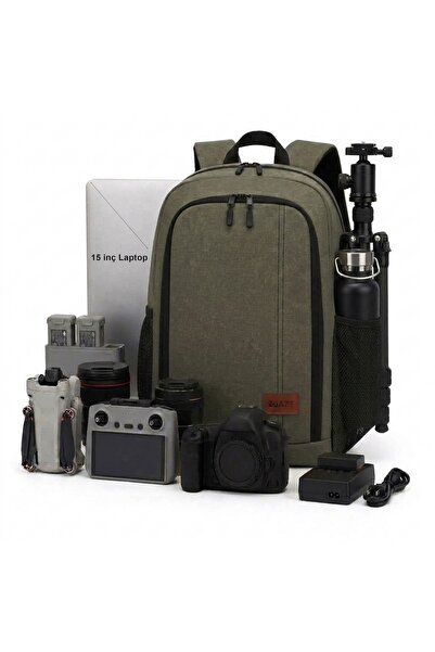 AZT Çok Amaçlı Drone , DSLR ve Aynasız Fotograf Makinesi Laptop Notebook Bölmeli Sırt Çantası Backpack Haki Kanvas Çanta