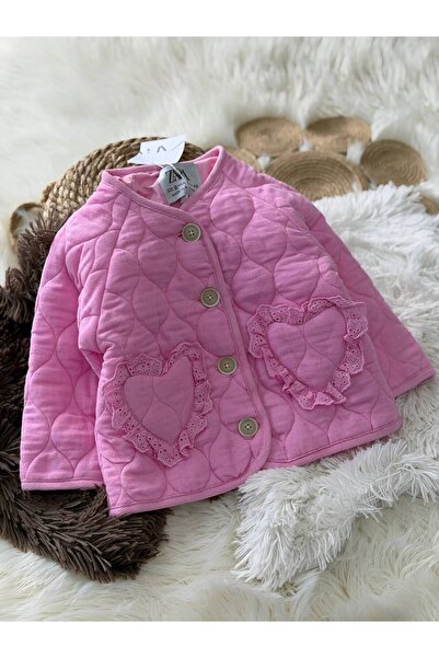babymoon kids Kız Çocuk Kalp Detay Kapitone Ceket Pembe