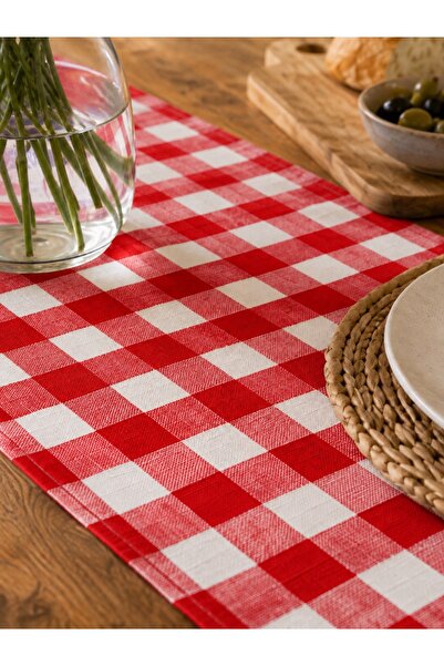 Tuable Karesa Red Checkered Table Runner Cotton Plaid Table Runner 50X150 cm