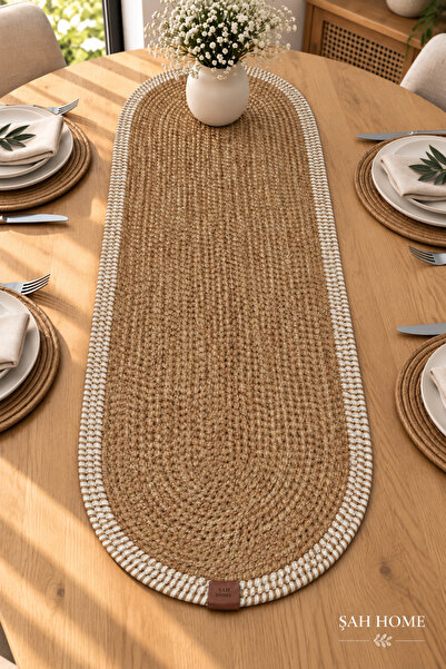 ŞAH HOME Oval Örgü Dokulu Runner – Leke Tutmaz – Modern Sofra ve Yemek Masası...