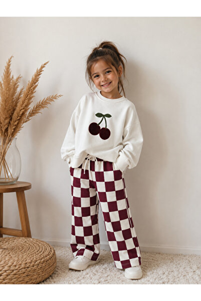 RÜYA KİDS Girl's Cherry Patterned Seasonal Top and Bottom Set