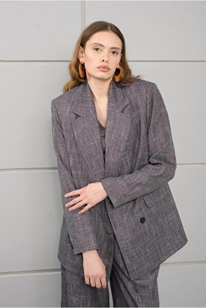 Juuuj Lila Dokuma Kumaş Kruvaze Yaka Uzun Kollu Regular Fit Oversize Görünüm ...