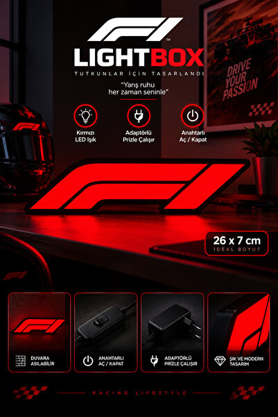 UstaPrint3D F1 Formula LED Lightbox Dekoratif Masa Lambası Kırmızı Işıklı Pri...
