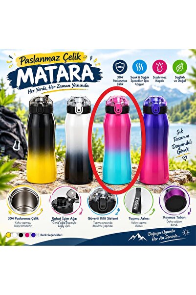 ÇELİK MATARA- RENK GEÇİŞLİ- ORTAOKUL LİSE- OUDOOR MATARA 750 ML
