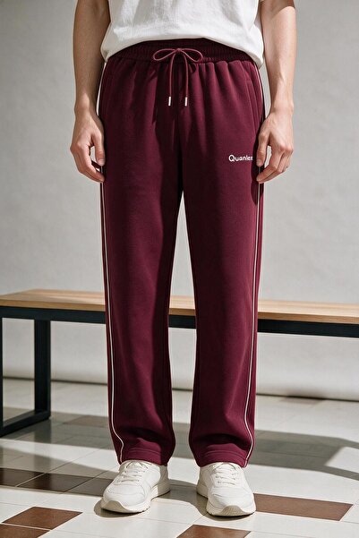 ELAFRO Men's Burgundy Straight-Leg Comfortable Fit Combed Cotton Sweatpants w...