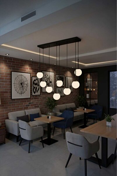 BSA LIGHTING RİVA SİYAH 8'Lİ YEMEK MASA ÜSTÜ MODERN SARKIT SIRALI AVİZE(BEYAZ CAMLI)