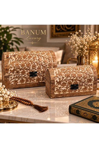 Banum Luxury Tasarım El İşi Oymalı Şık 2li Set Dekoratıf Sandık