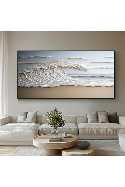 HOME MODE Ocean Wave Wall Art – Large Textured Print on Canvas, Coastal Beach...