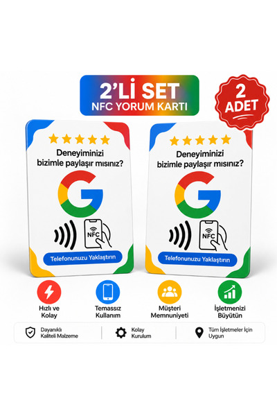2'li NFC Yorum Kartı – Temassız Müşteri Değerlendirme Kartı