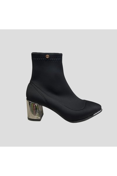 Pierre Cardin PC-54992 KADIN STREÇ GÜMÜŞ KALIN TOPUKLU AYAKKABI SİYAH